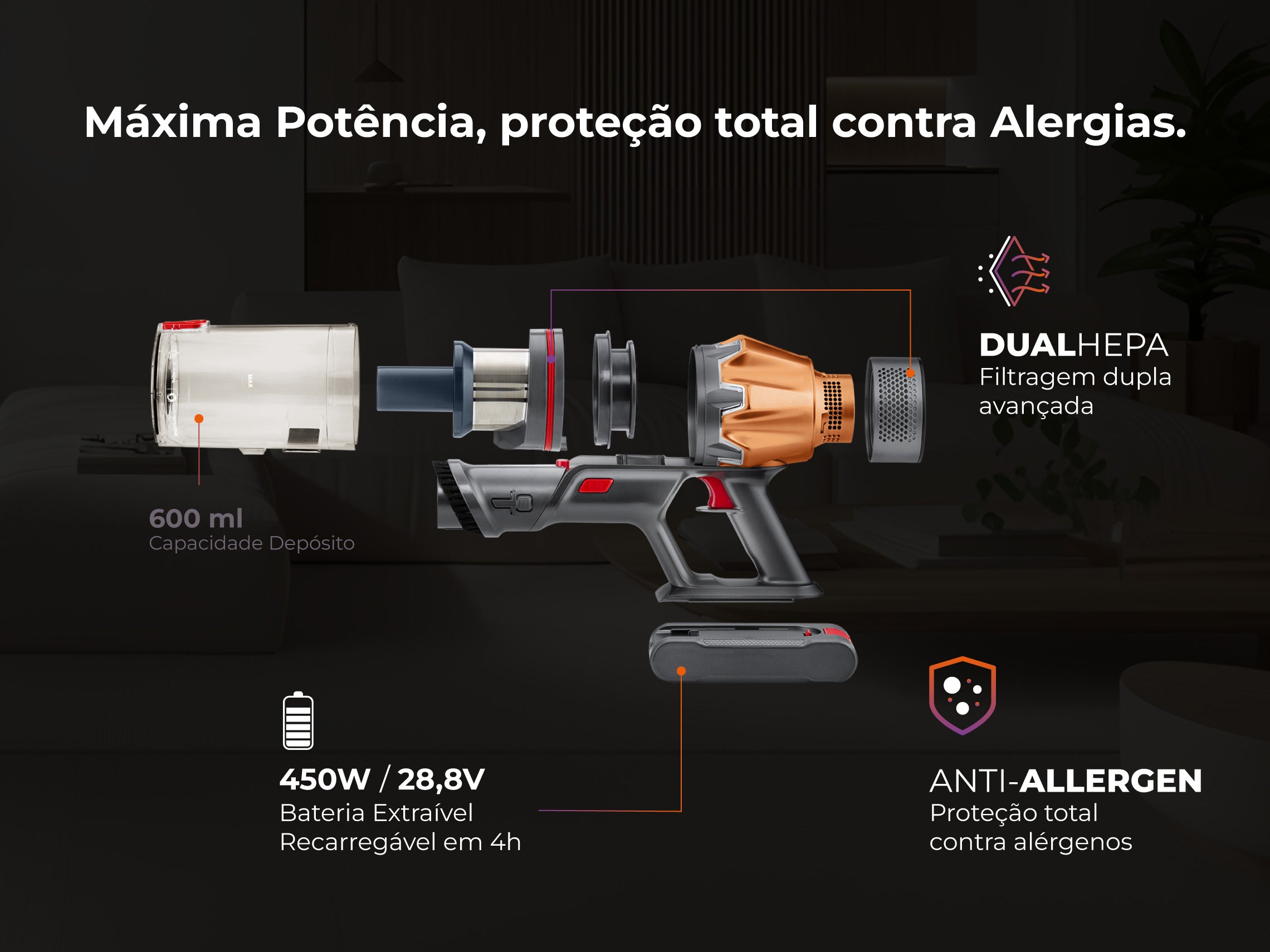 Aspirador Vertical ProForce Flex 75 Sem Fios 1647FL