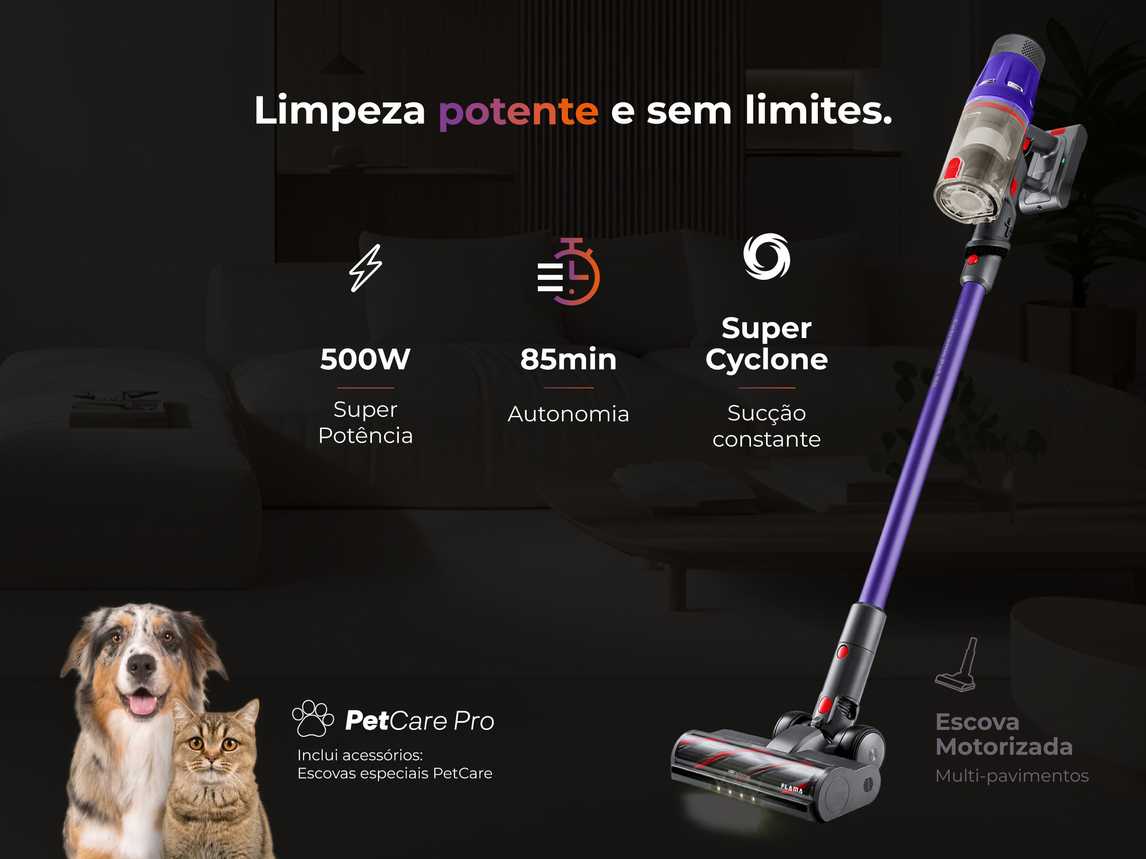Aspirador Vertical ProExtreme Pet 85 Sem Fios 1648FL