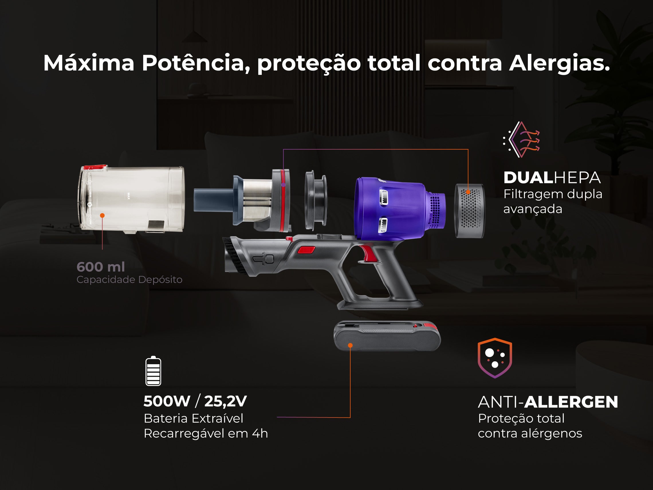 Aspirador Vertical ProExtreme Pet 85 Sem Fios 1648FL