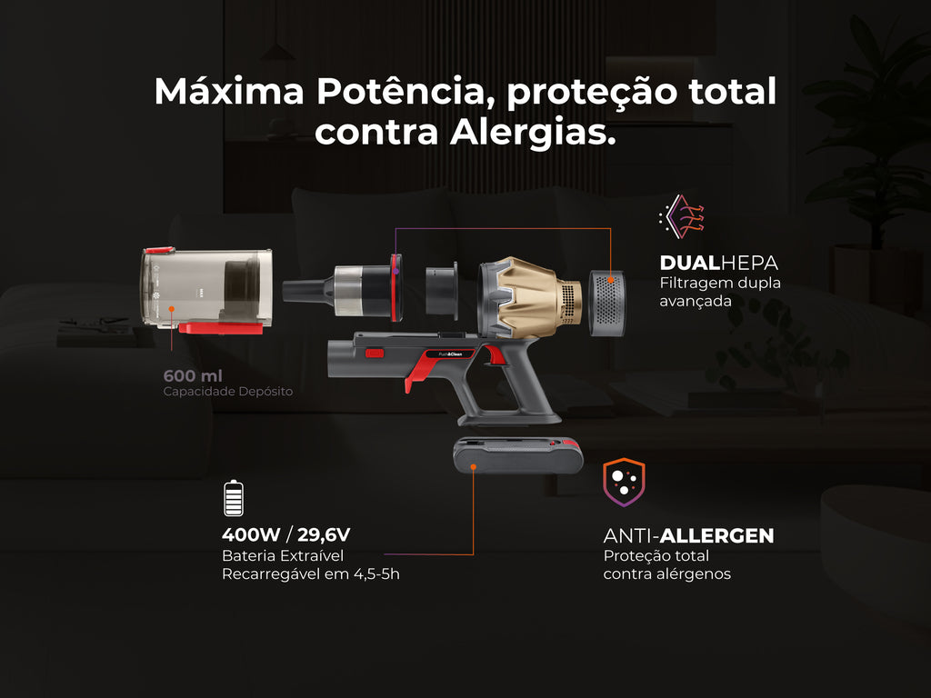 Aspirador Vertical Sem Fio ProForce Flex Push&Clean 70 1650FL