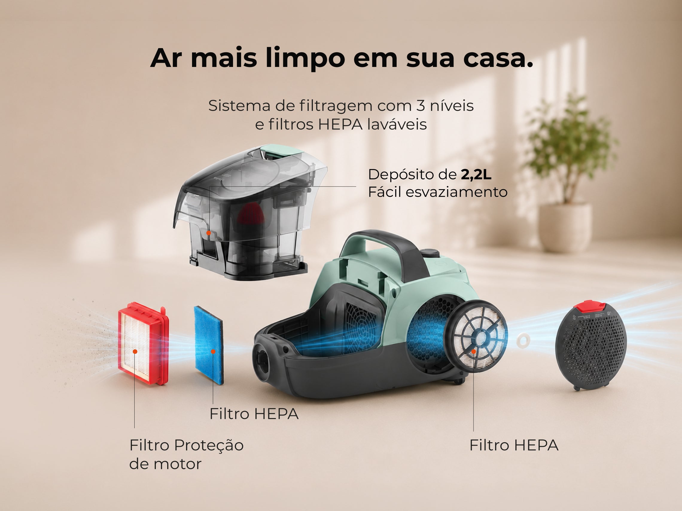 Aspirador Sem Saco Spin&Go Cyclone 800W 1687FL