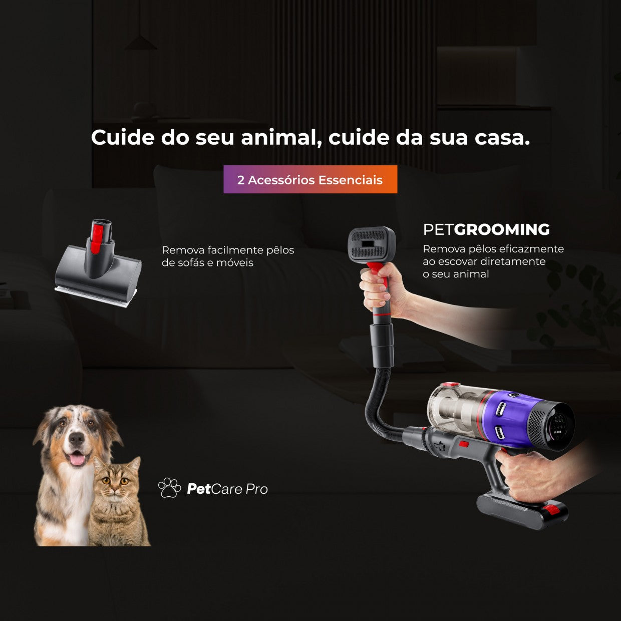 Aspirador Vertical ProExtreme Pet 85 Sem Fios 1648FL FLAMA
