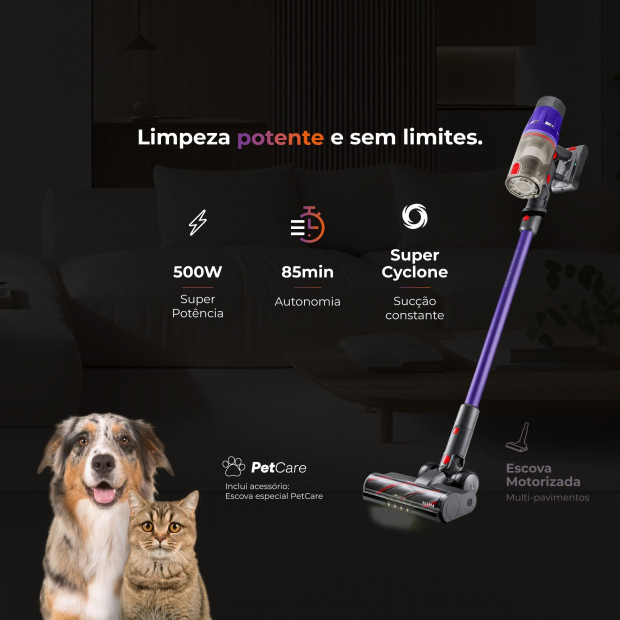 Aspirador Vertical ProExtreme Pet 85 Sem Fios 1648FL FLAMA