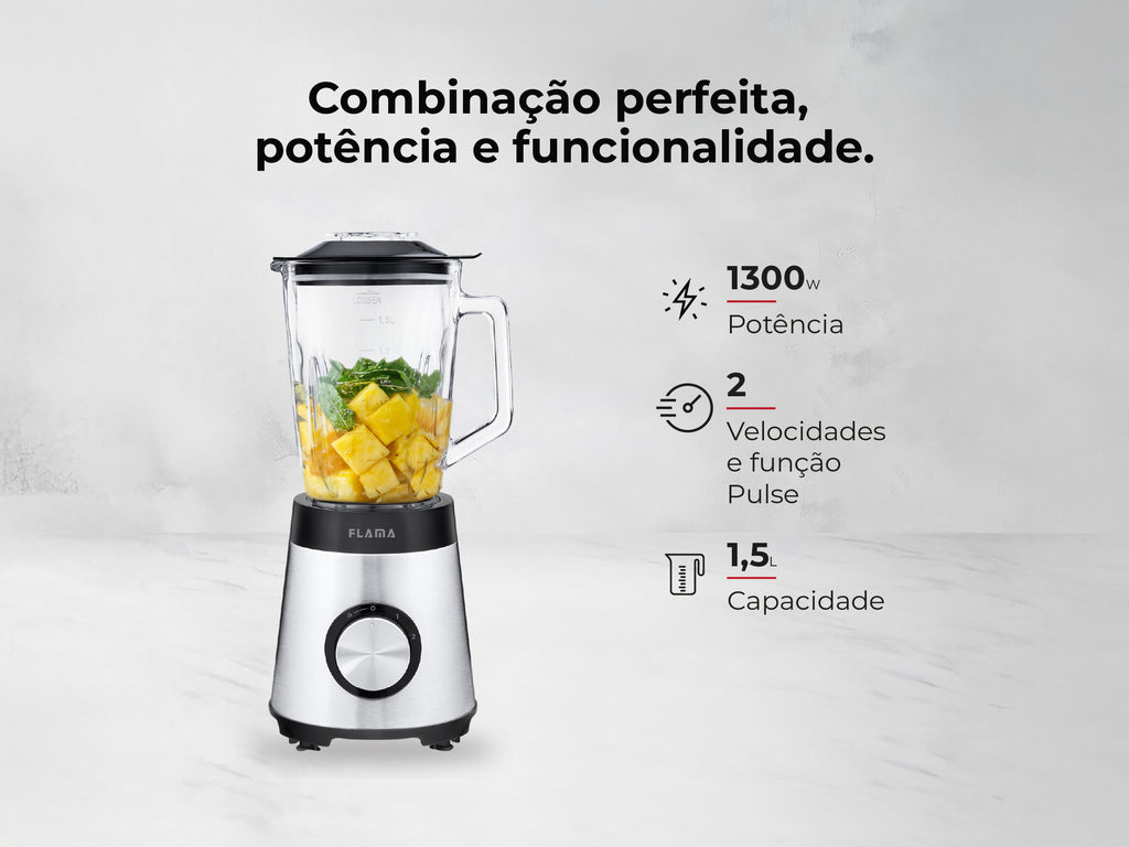 Liquidificadora Inox 1300W Com Copo de Vidro 2237FL