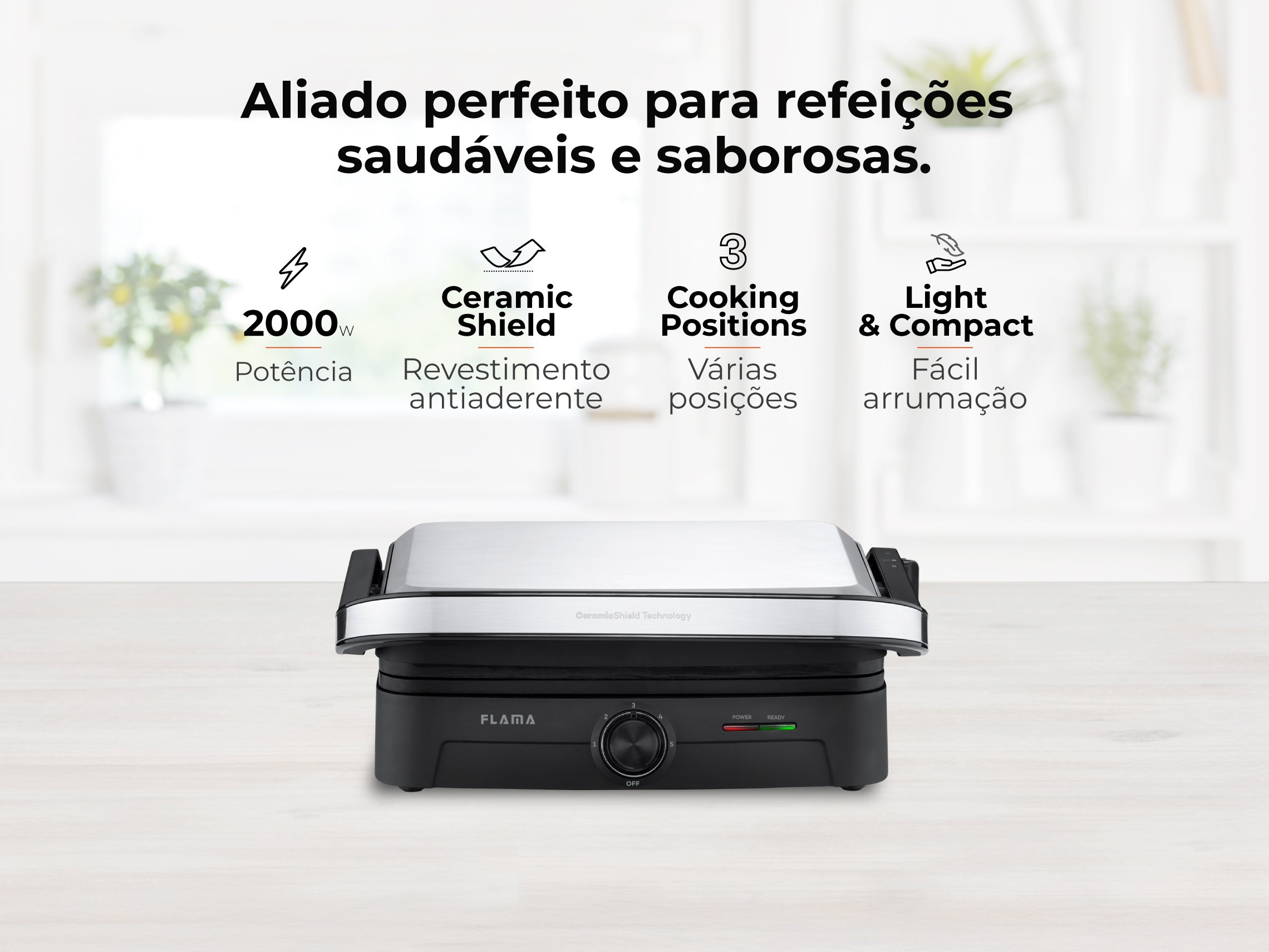 Grelhador Elétrico de Placas Inox HeatPro 2000W 4522FL
